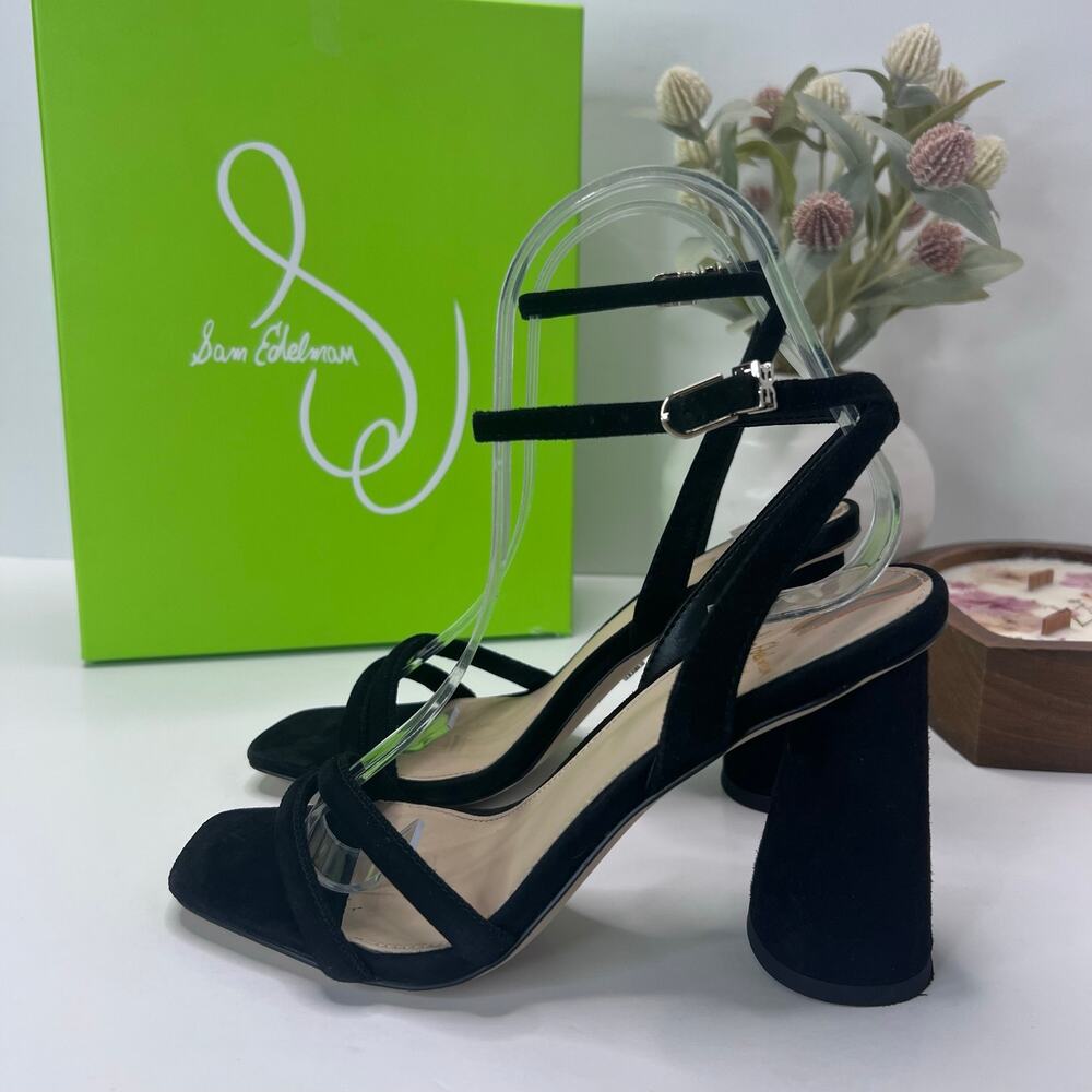 Sam Edelman Kia Block Heel Sandal Suede Ankle Strap Black Women 6M